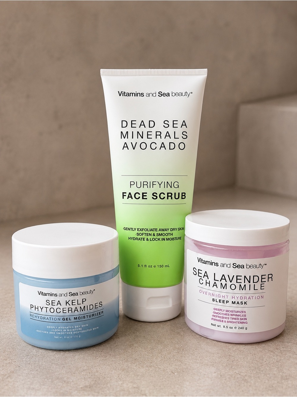 VSB Avocado Face Scrub + Sea Kelp Gel Moisturizer + Sea Lavender Sleep Mask NWT